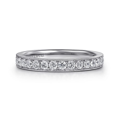 Padua - 14K White Gold Micro Pave Channel Diamond Wedding Band with Milgrain - 0.5ct