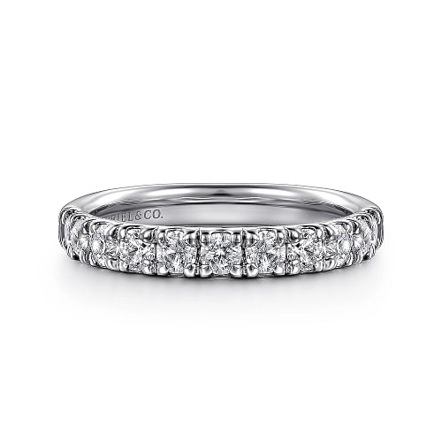 Gabriel & Co | Portofino - 14K White Gold 11 Stone French Pave Diamond Wedding Band - 0.75 ct