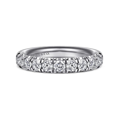 Portofino - 14K White Gold 11 Stone French Pave Diamond Wedding Band - 1 ct