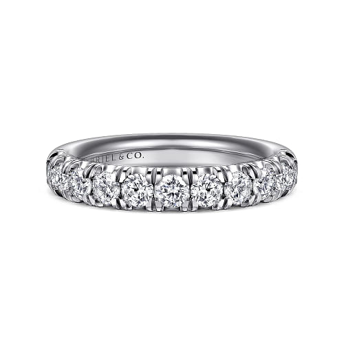 Portofino - 14K White Gold 11 Stone French Pave Diamond Wedding Band - 1 ct