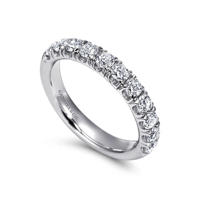 Portofino - 14K White Gold 11 Stone French Pave Diamond Wedding Band - 1 ct