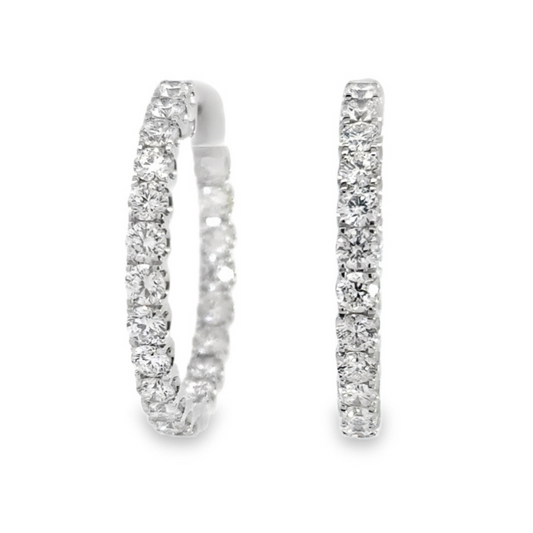 14K White Gold Inside Out Diamond Hoops