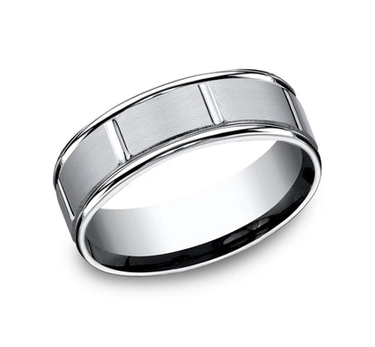 Comfort-Fit Cobalt Chrome Vertical Grooved Wedding Band