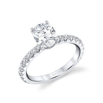 14K White Gold Oval Cut Classic Engagement Ring