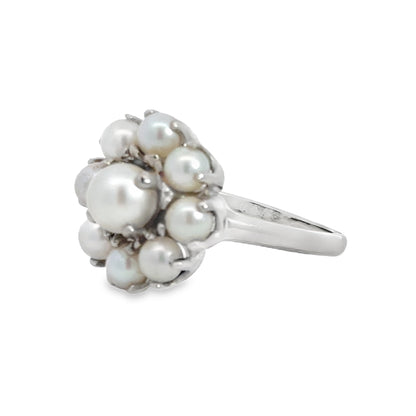 Kirkland Jewelry Estate | 10K White Gold Pearl Cluster Fancy Ring