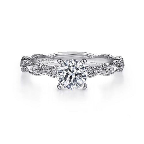 Gabriel & Co | Sadie - Vintage Inspired 14K White Gold Round Diamond Engagement Ring