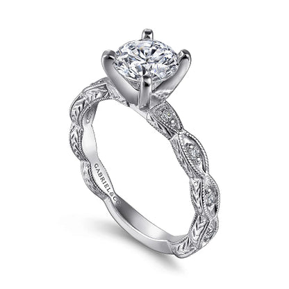 Gabriel & Co | Sadie - Vintage Inspired 14K White Gold Round Diamond Engagement Ring