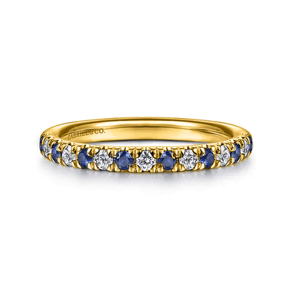 14K Yellow Gold Diamond and Sapphire Anniversary Band