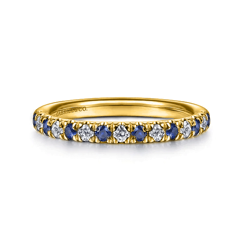 14K Yellow Gold Diamond and Sapphire Anniversary Band