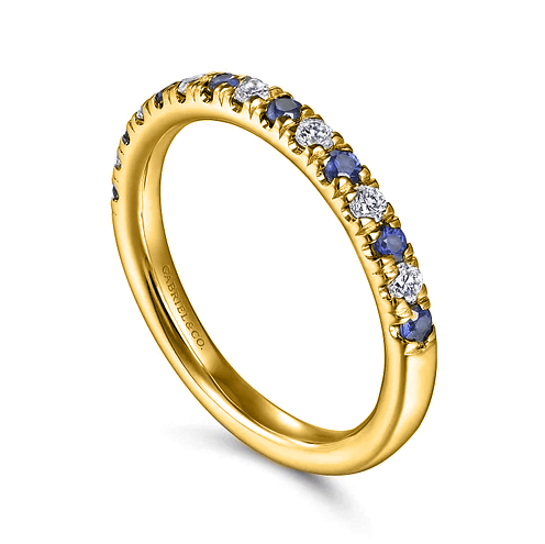 14K Yellow Gold Diamond and Sapphire Anniversary Band