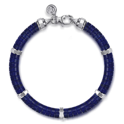 Sterling Silver Lapis Cylinder Beaded Bracelet