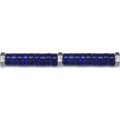 Sterling Silver Lapis Cylinder Beaded Bracelet