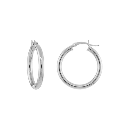 14K White Gold Polished Hoops