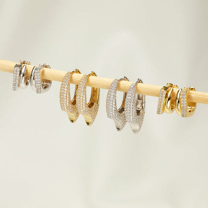 Gold Pavé Double Huggie Hoop Earrings