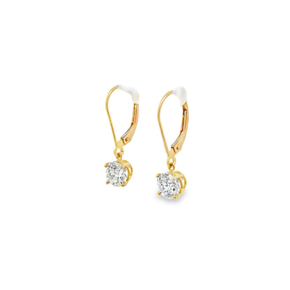14K Yellow Gold Diamond Dangle Solitaire Earrings Estate - 1.75 CT