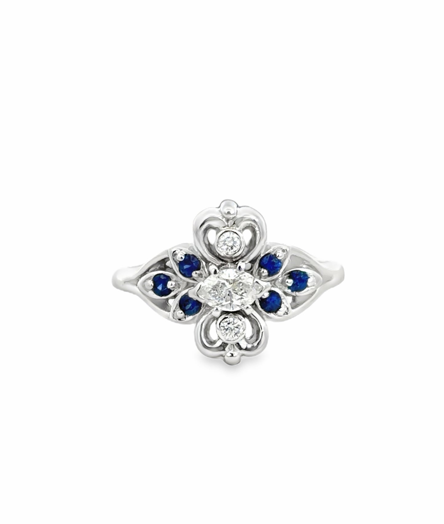 Kirkland Jewelry Estate | 14K White Gold Sapphire and Diamond East West Ring
