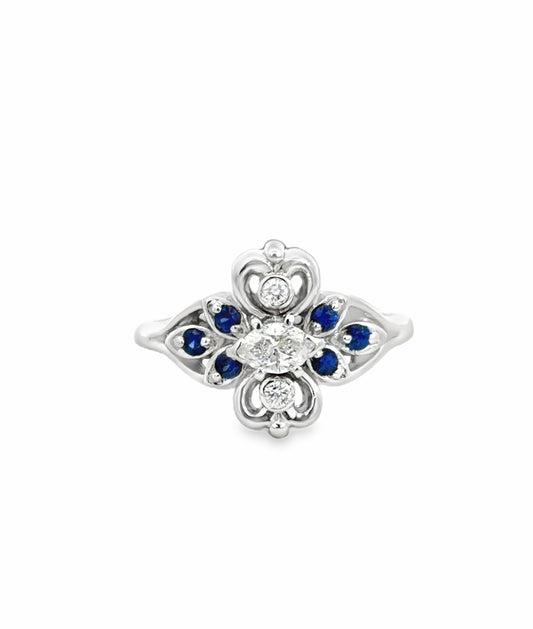 Kirkland Jewelry Estate | 14K White Gold Sapphire and Diamond East West Ring