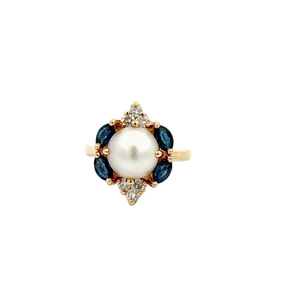 Kirkland Jewelry Estate | Ladies 14K Yellow Gold Mabé Pearl, Diamond & Sapphire Ring