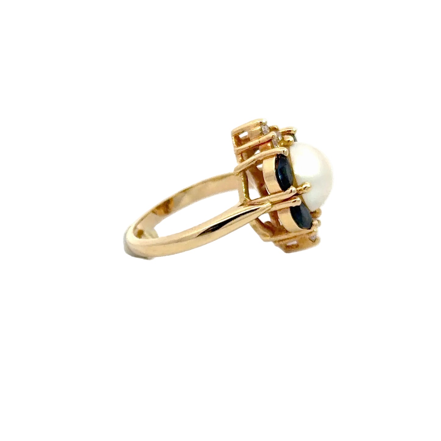 Kirkland Jewelry Estate | Ladies 14K Yellow Gold Mabé Pearl, Diamond & Sapphire Ring