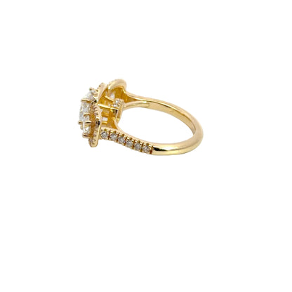 Kirkland Jewelry Estate | 14K Yellow Gold Three Stone Halo Style Ring with Lab Grown Center