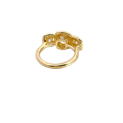 Kirkland Jewelry Estate | 14K Yellow Gold Three Stone Halo Style Ring with Lab Grown Center