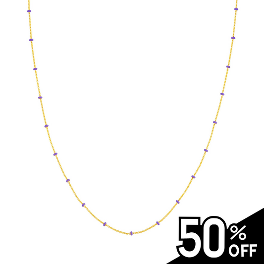 14K Yellow Gold and Lilac Enamel Bead Saturn Chain Necklace
