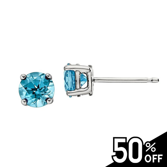 Classic Birthstone Stud Earrings with Blue Topaz