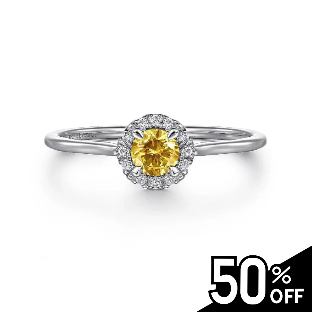 14K White Gold Citrine and Diamond Halo Promise Ring