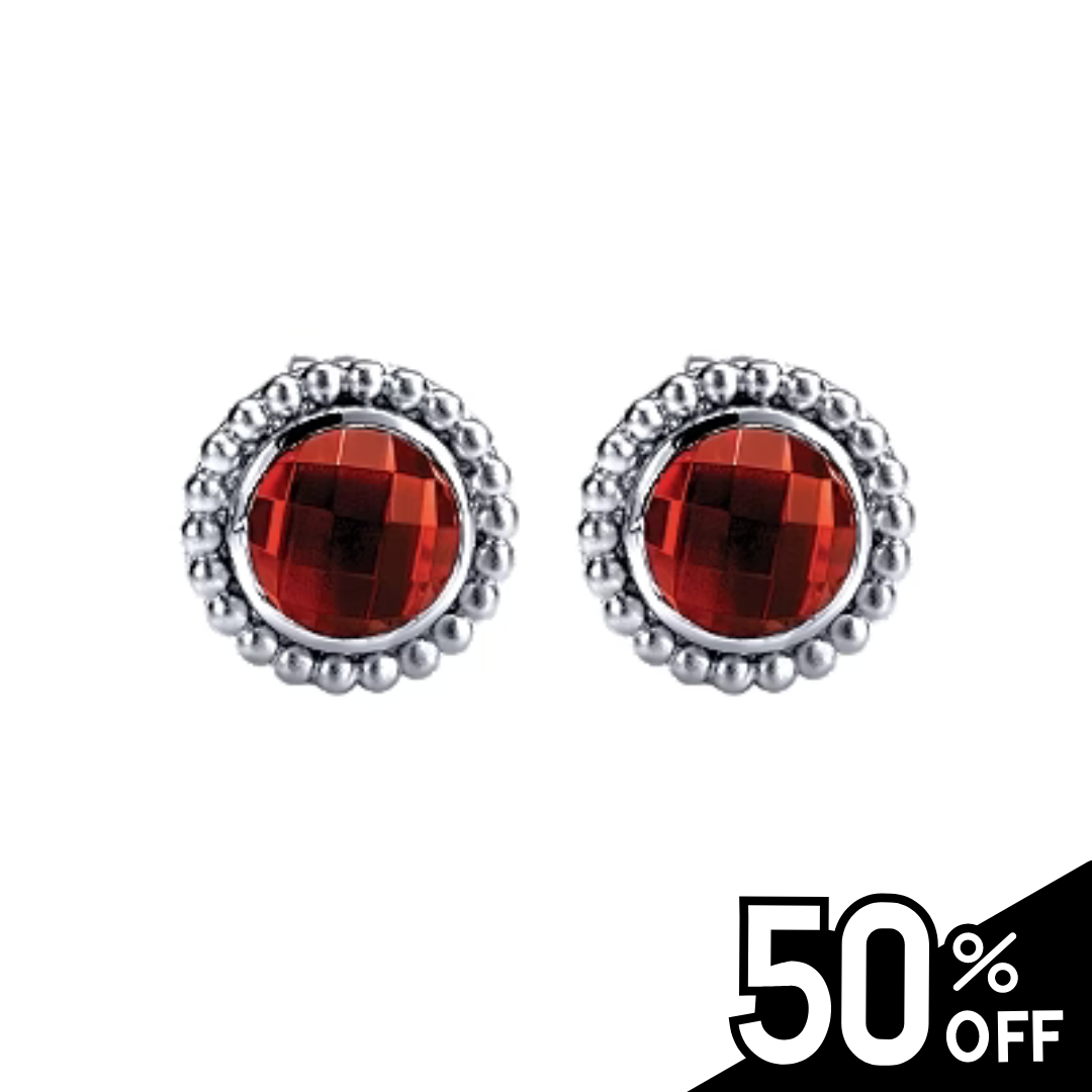 925 Sterling Silver Bujukan Garnet Stud Earrings