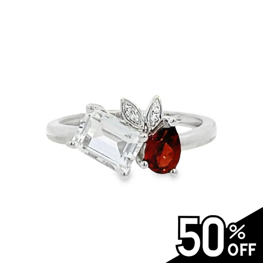 Two-Stone Garnet and White Topaz Diamond Ring