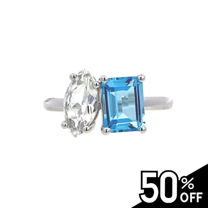 Two-Stone Blue and White Topaz Ring