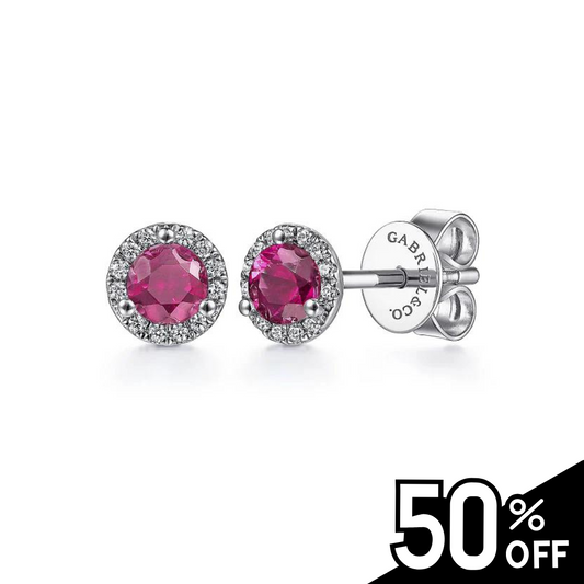 14K White Gold Diamond and Ruby Stud Earrings