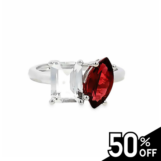 Two-Stone Garnet and White Topaz Ring