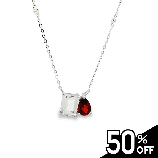 Two-Stone Garnet and White Topaz Necklace