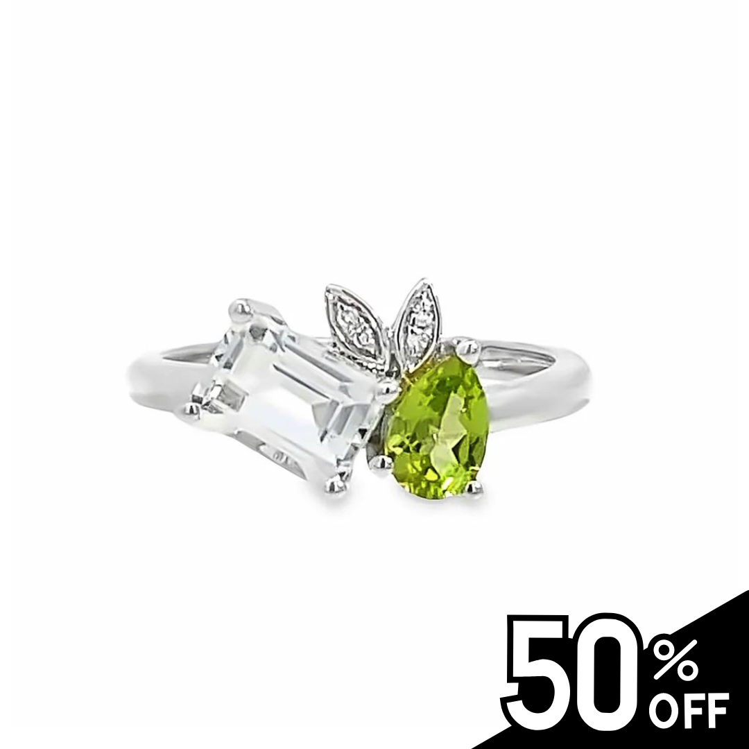 Two-Stone Peridot and White Topaz Diamond Ring