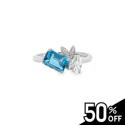 Two-Stone Blue and White Topaz Diamond Ring