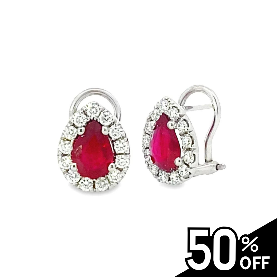 Diamond Halo and Ruby Pear Shaped Earrings