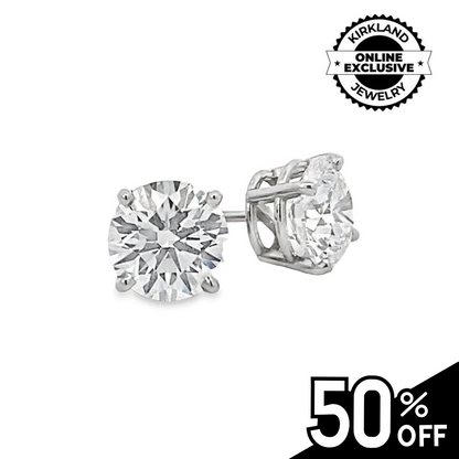 14K White Gold Lab-Grown Diamond Solitaire Stud Earrings - 3.03 Carat