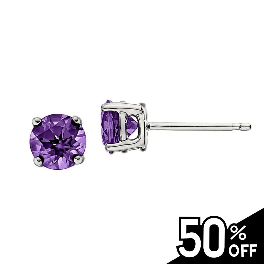 Classic Birthstone Stud Earrings with Amethyst