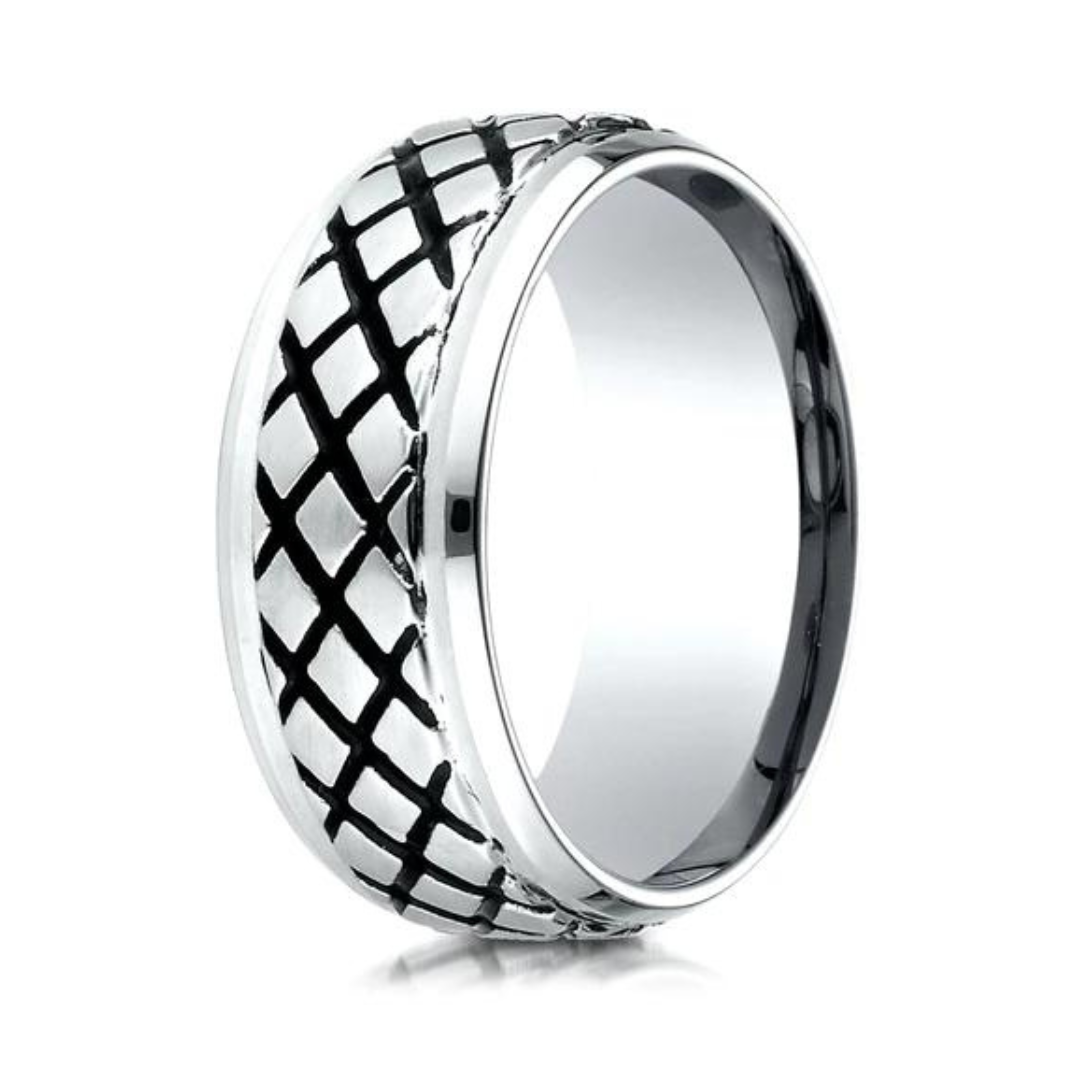 Comfort-Fit Cobalt Cross-Hatched Blackened Wedding Band