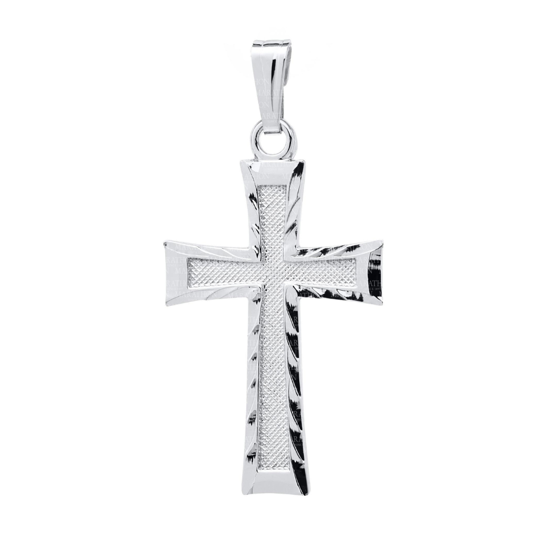 Sterling Silver Embossed Textured Cross Necklace