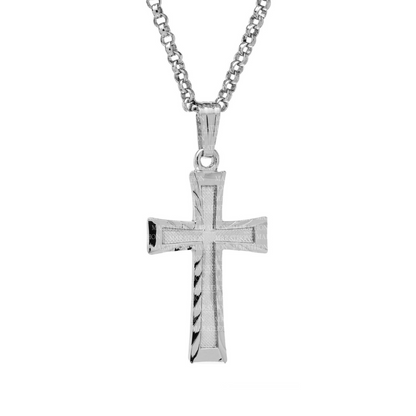 Sterling Silver Embossed Textured Cross Necklace