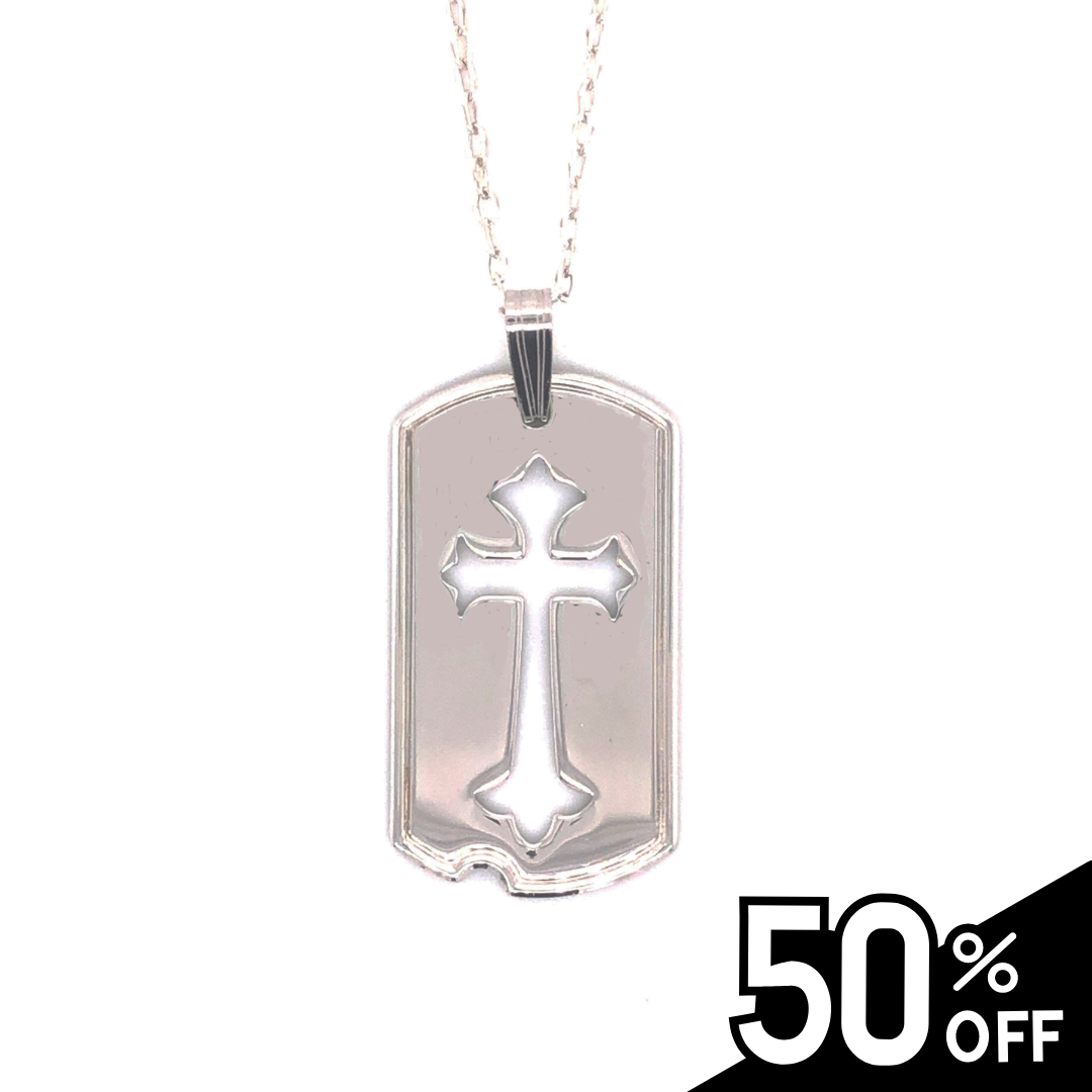 Silver Cross Knockout Dog Tag Necklace