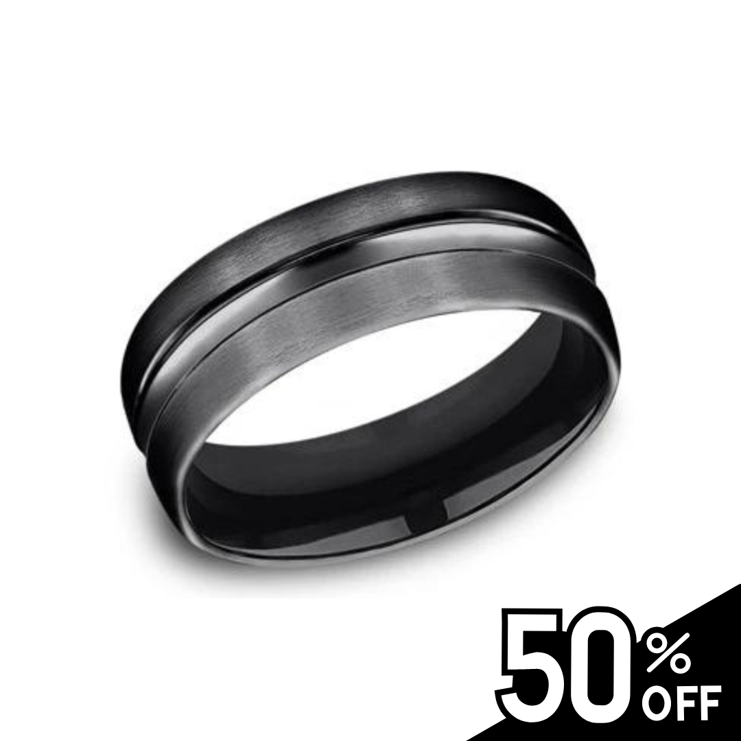 Black Titanium Wedding Band with High Polished Center