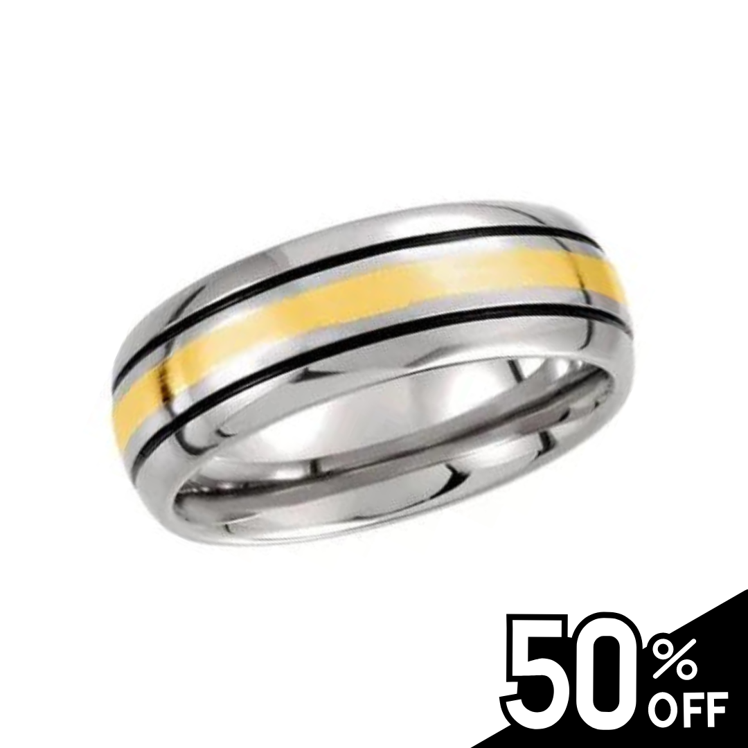 Tungsten & 14K Yellow Inlay Black Antiqued Band