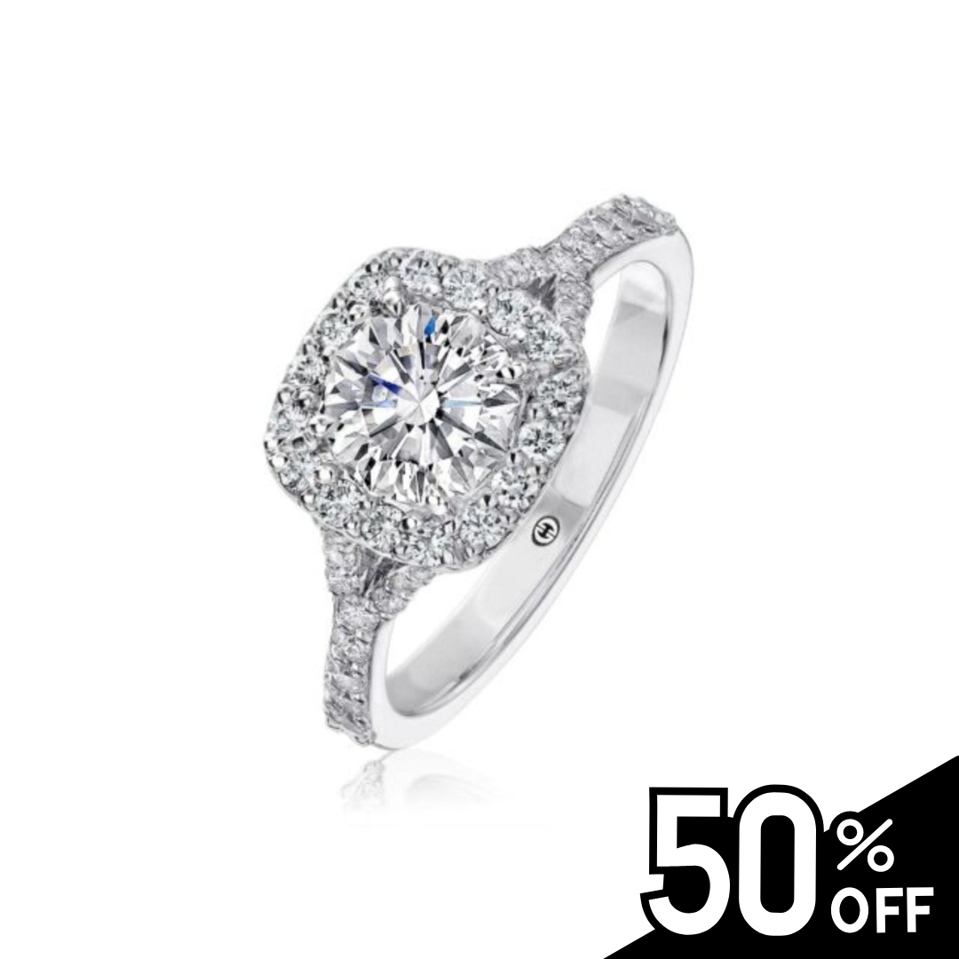 18K White Gold Cushion Halo Engagement Ring