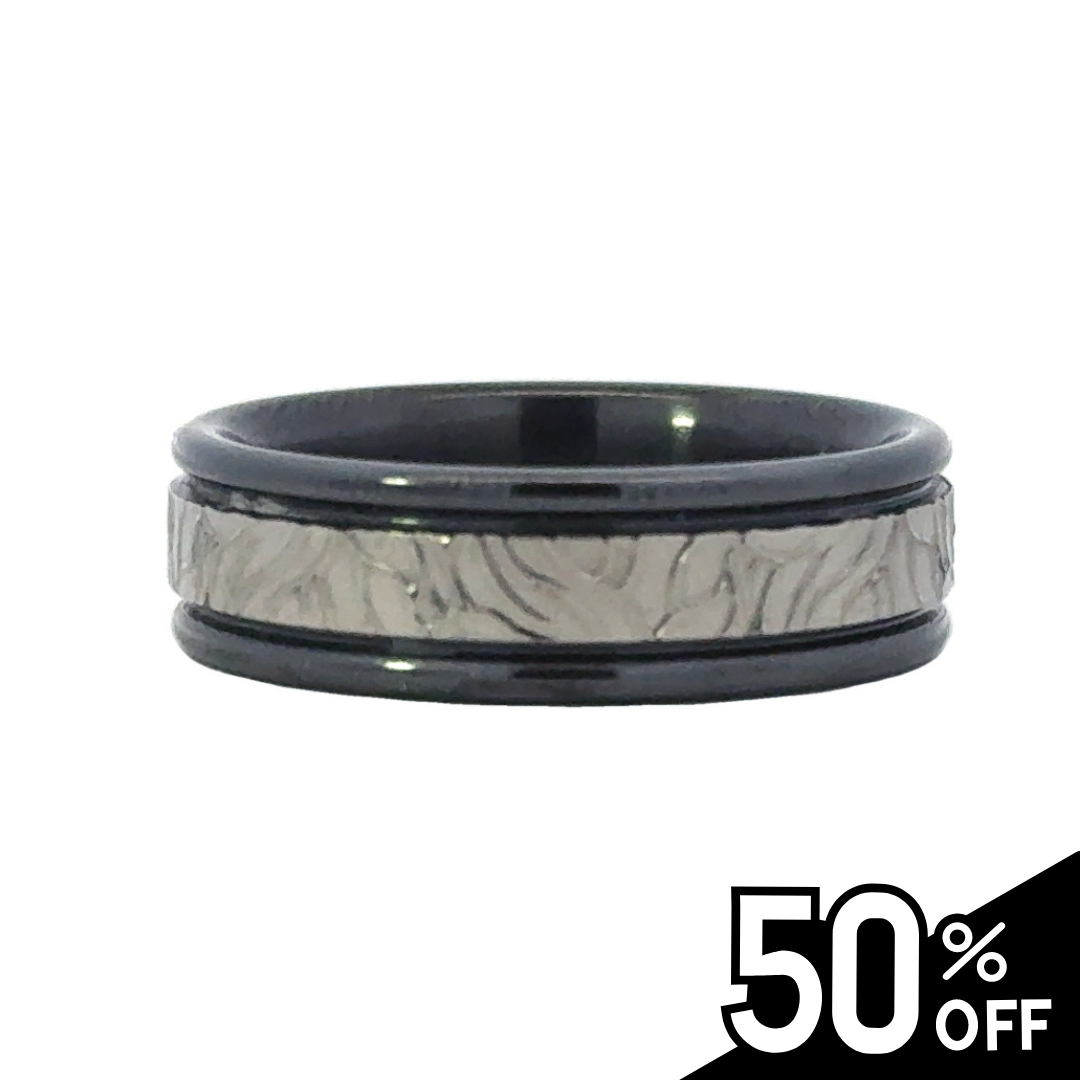 Pipe Center Milled Black Zirconium Wedding Band