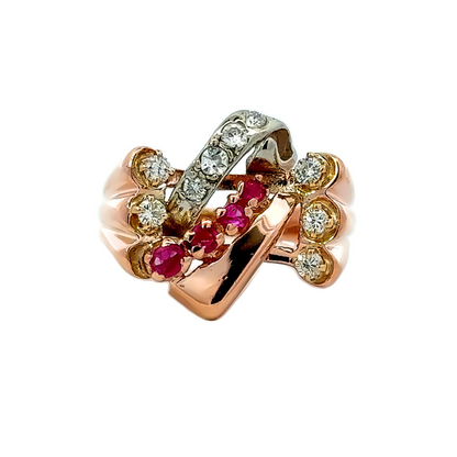 Kirkland Jewelry Estate | 14K Rose Gold Diamond and Ruby Ring