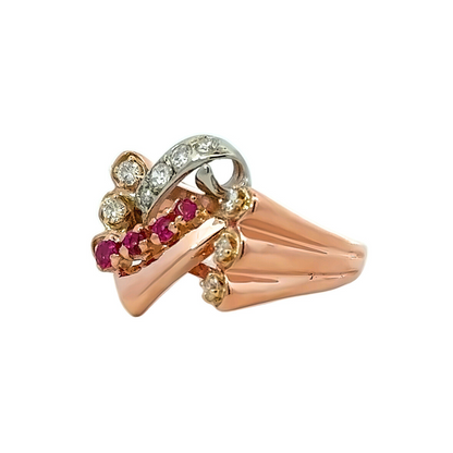 Kirkland Jewelry Estate | 14K Rose Gold Diamond and Ruby Ring