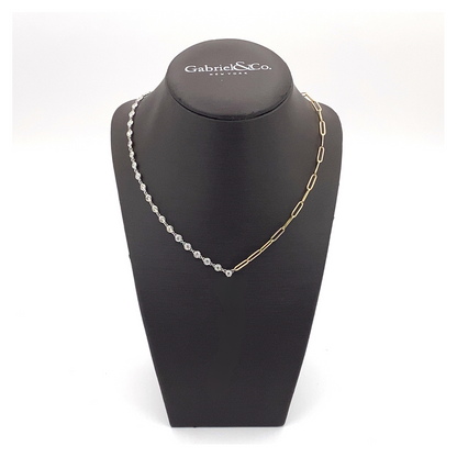 14K Two-Tone Gold Diamond Paperclip Necklace